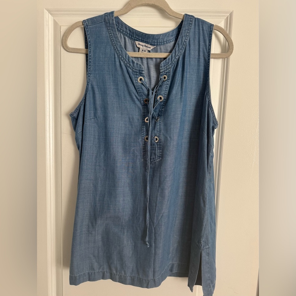 Tommy Bahama Blue Lace-Up Sleeveless Blouse